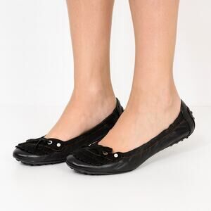 Tod's Size 9 Black Women's Leather Fringe Round Toe Ballet Driving Flat Shoes